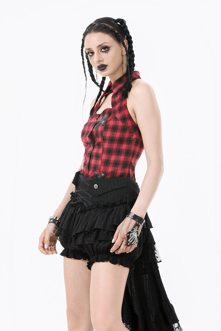 womens high-rise ruffled gothic bloomers with attached skirt