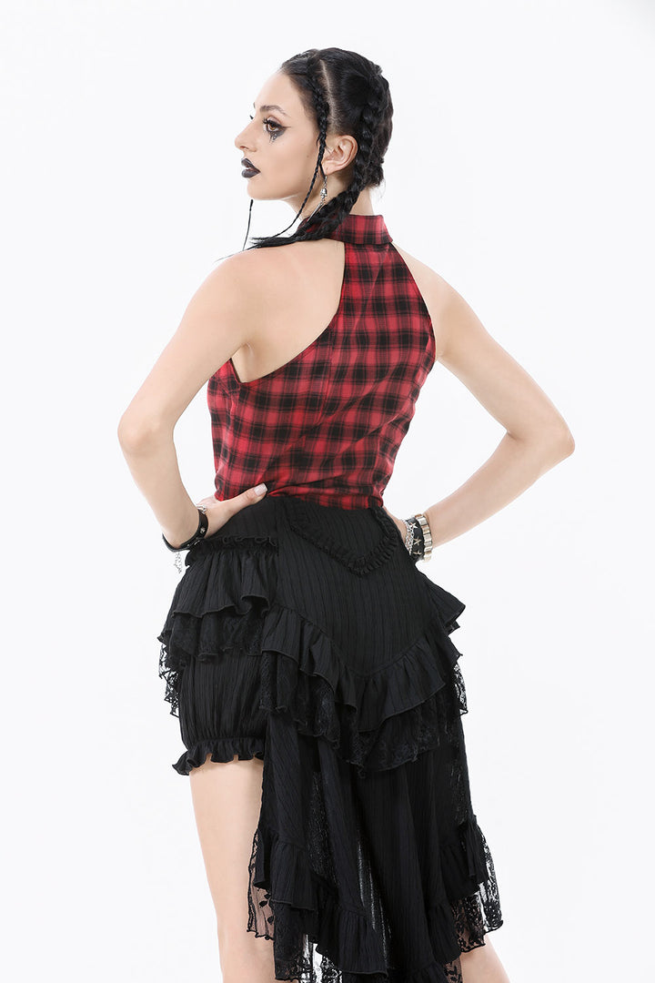 womens lace up ruffled hem gothic bloomers with attached skirt