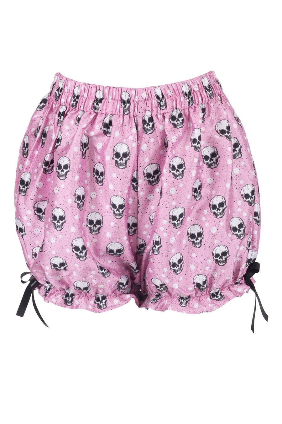 Pink bloomers shorts with skull pattern on a white background