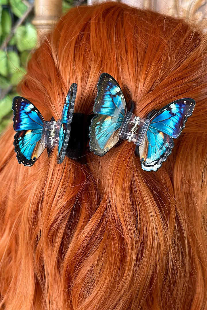 dark blue butterfly hair clip set