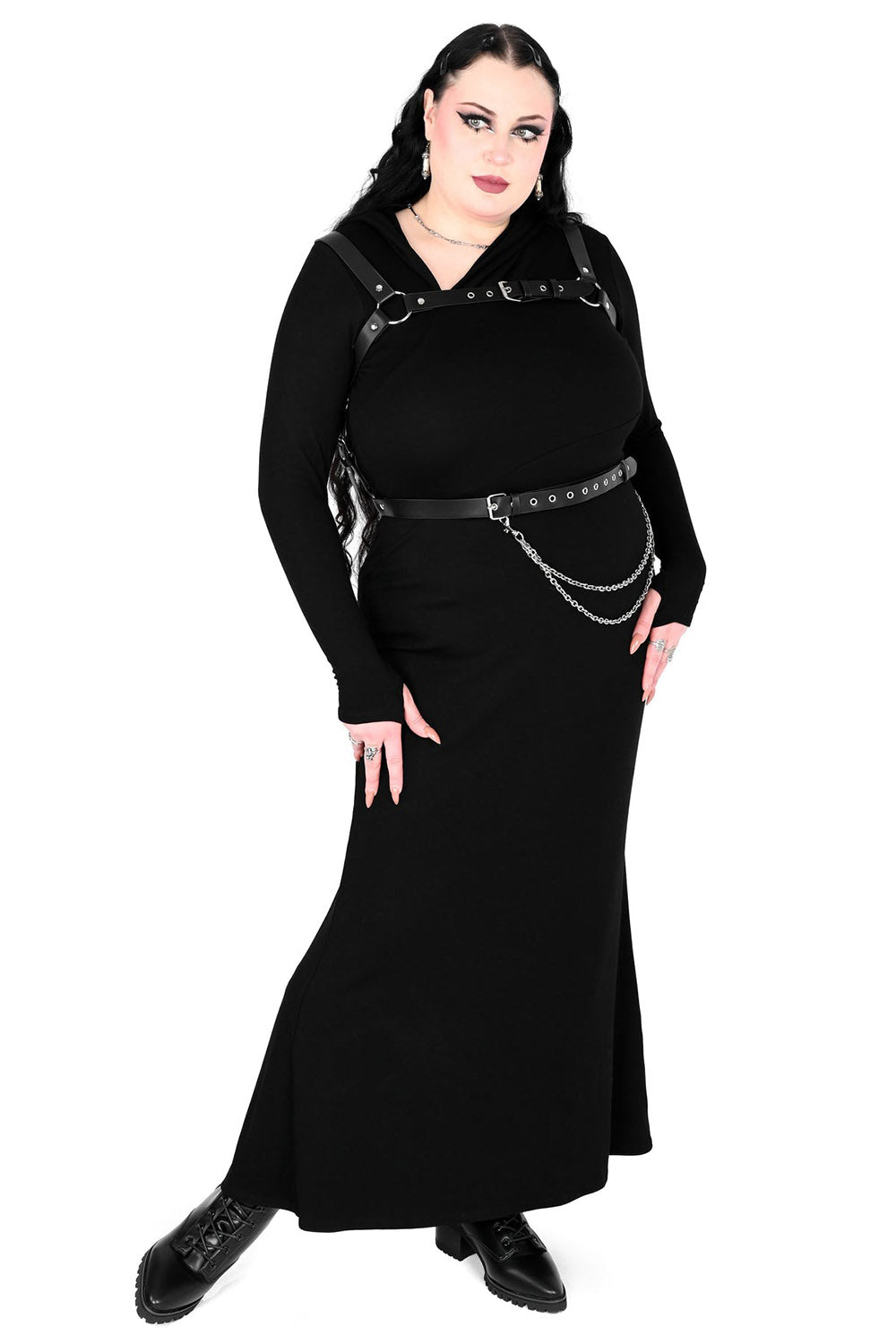 leg slit long maxi dress with thumbholes