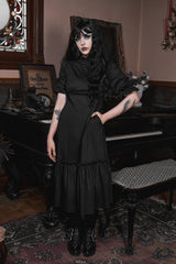 Edwardian vintage goth high collared ruffle midi dress by lively ghosts 