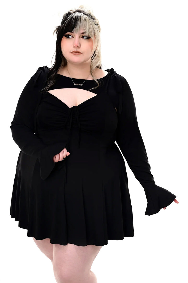 black long sleeve bolero shrug with bell cuffs