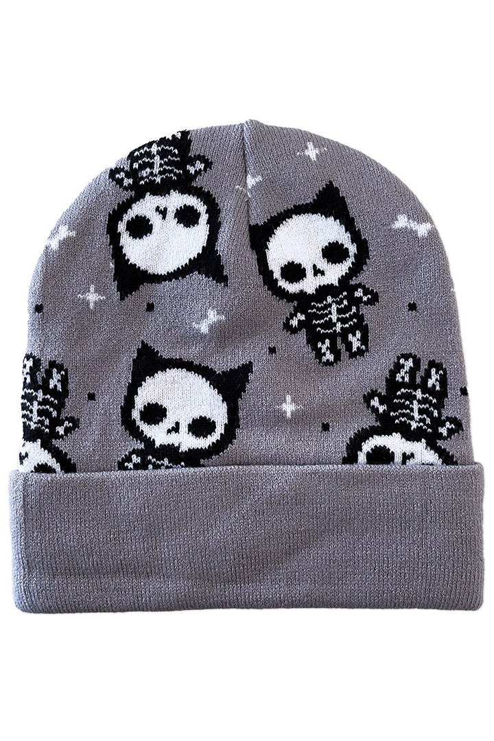 grey beanie with knitted cats