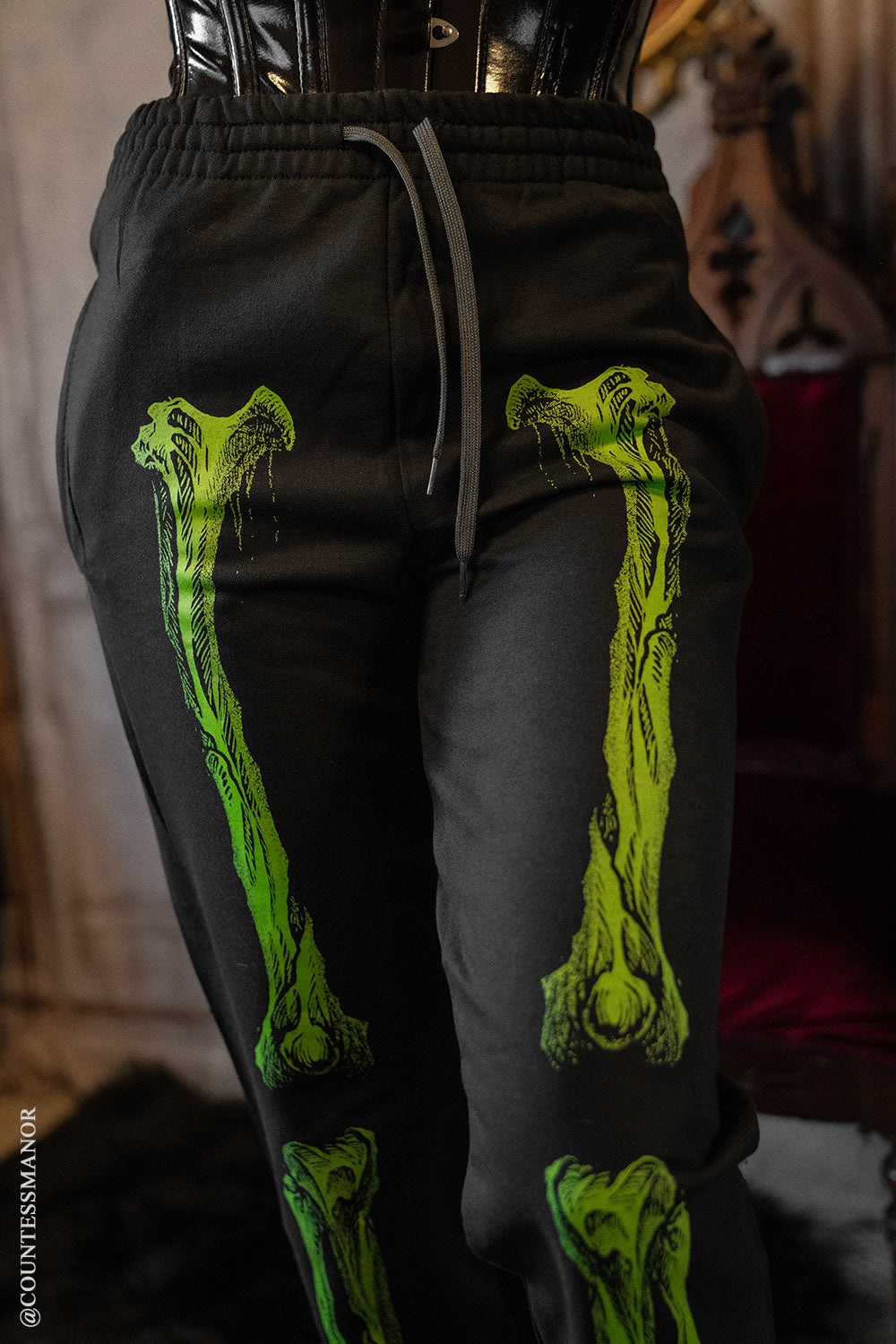 womens green distressed skeleton bone sweatpants