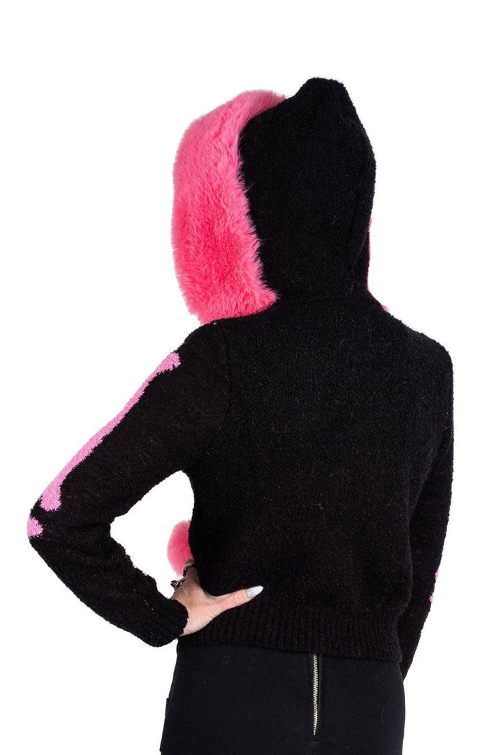 Bony Rib Cage Skeleton Fur Sweater [BLACK/PINK] - womens outerwear - VampireFreaks - Too Fast