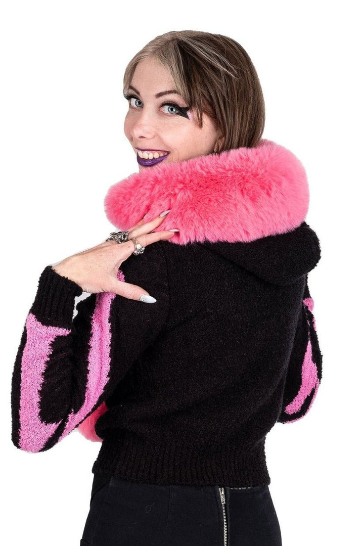 Bony Rib Cage Skeleton Fur Sweater [BLACK/PINK] - womens outerwear - VampireFreaks - Too Fast