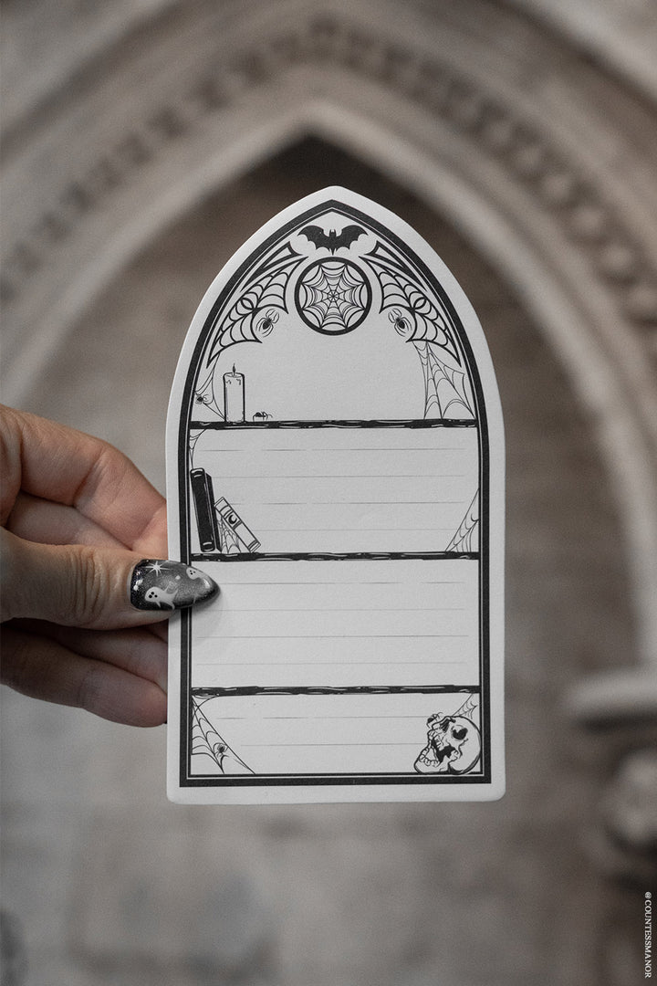 arched gothic bookshelf shaped sticky note pad