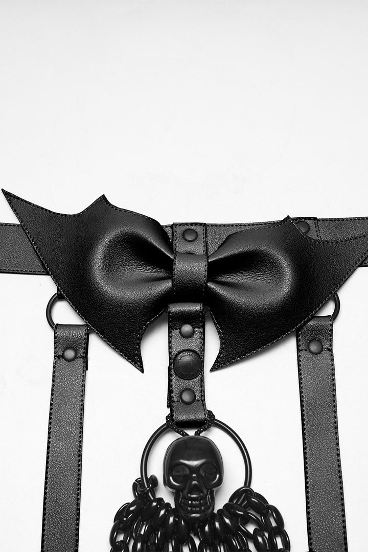 halter neck gothic chain harness with batwing bow 