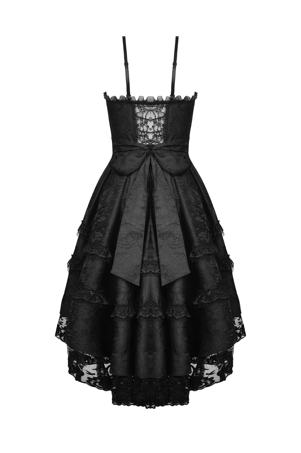 layered womens sweetheart neckline high low hem dress with a bow in the back 