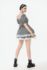 womens striped layered puff sleeve mini dress