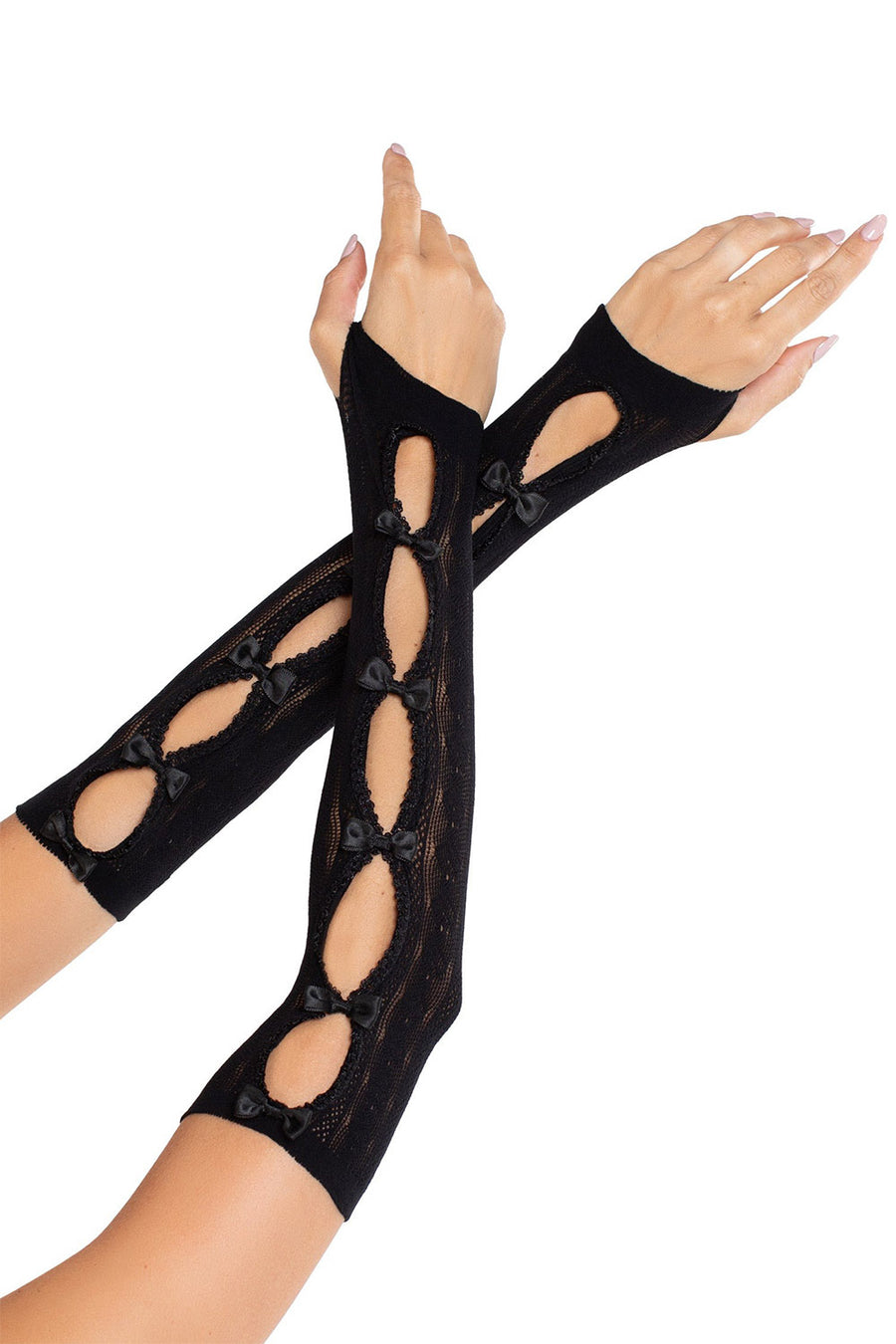 cutout lace mini bow arm warmers
