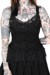 womens sheer lace black tank top