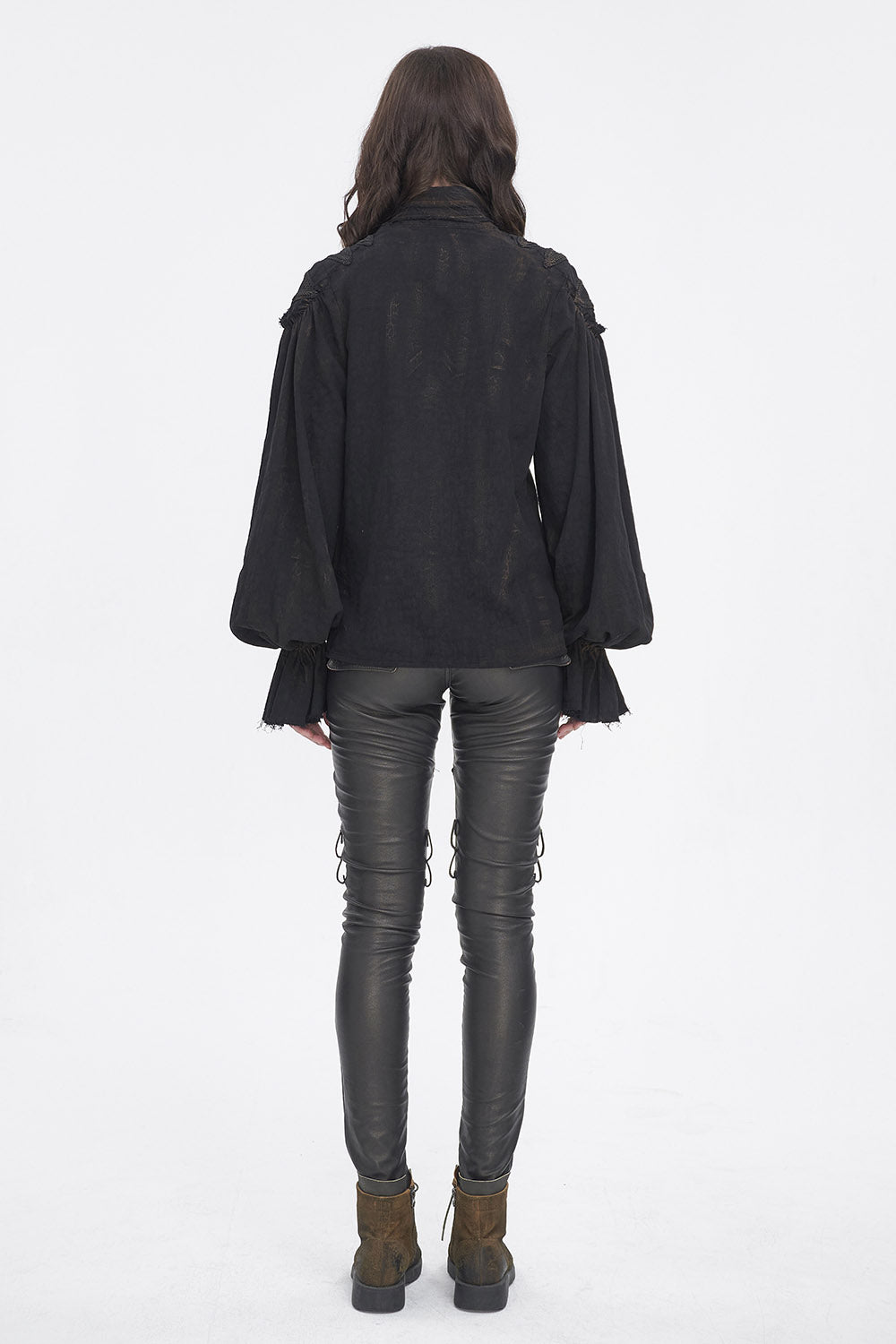 distressed tattered long sleeve high collar pirate blouse 