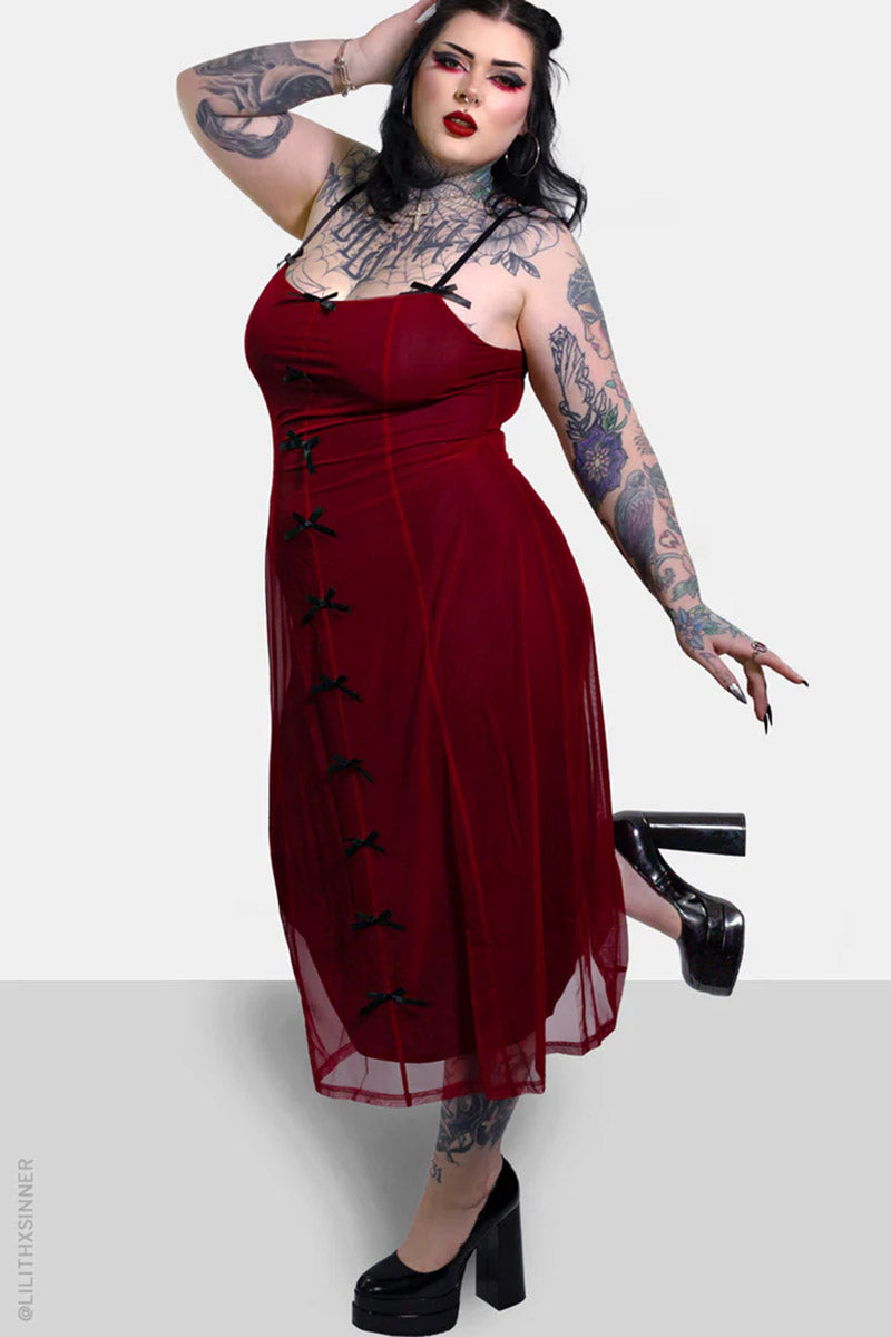 plus size red satin goth dress