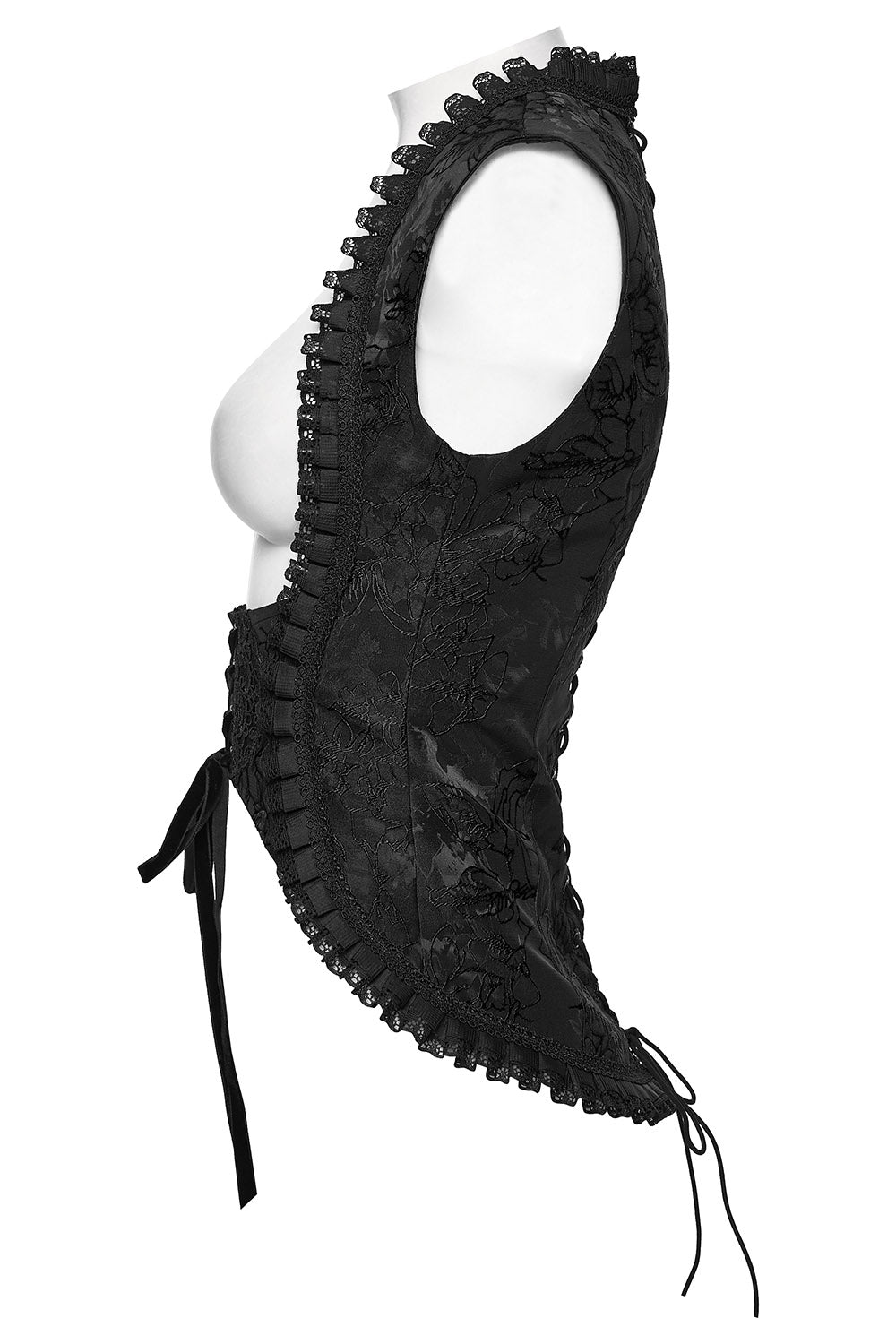 ruffled womens black lace vest