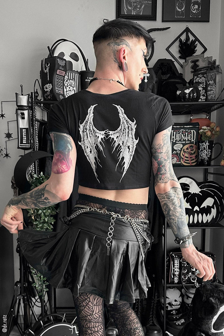 Broken Batwings Crop Top - womens graphic tees - VampireFreaks - VampireFreaks