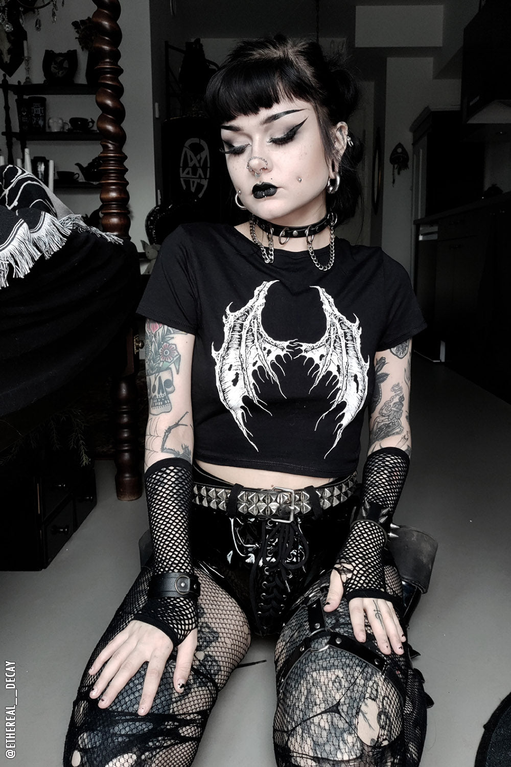 Broken Batwings Crop Top - womens graphic tees - VampireFreaks - VampireFreaks