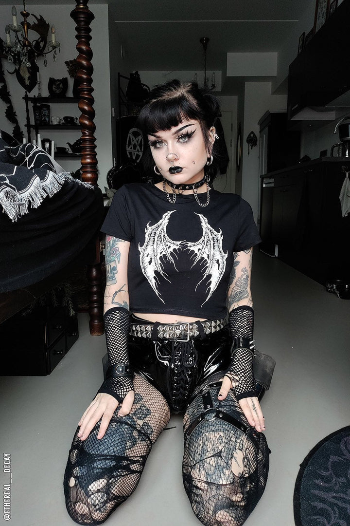 Broken Batwings Crop Top - womens graphic tees - VampireFreaks - VampireFreaks