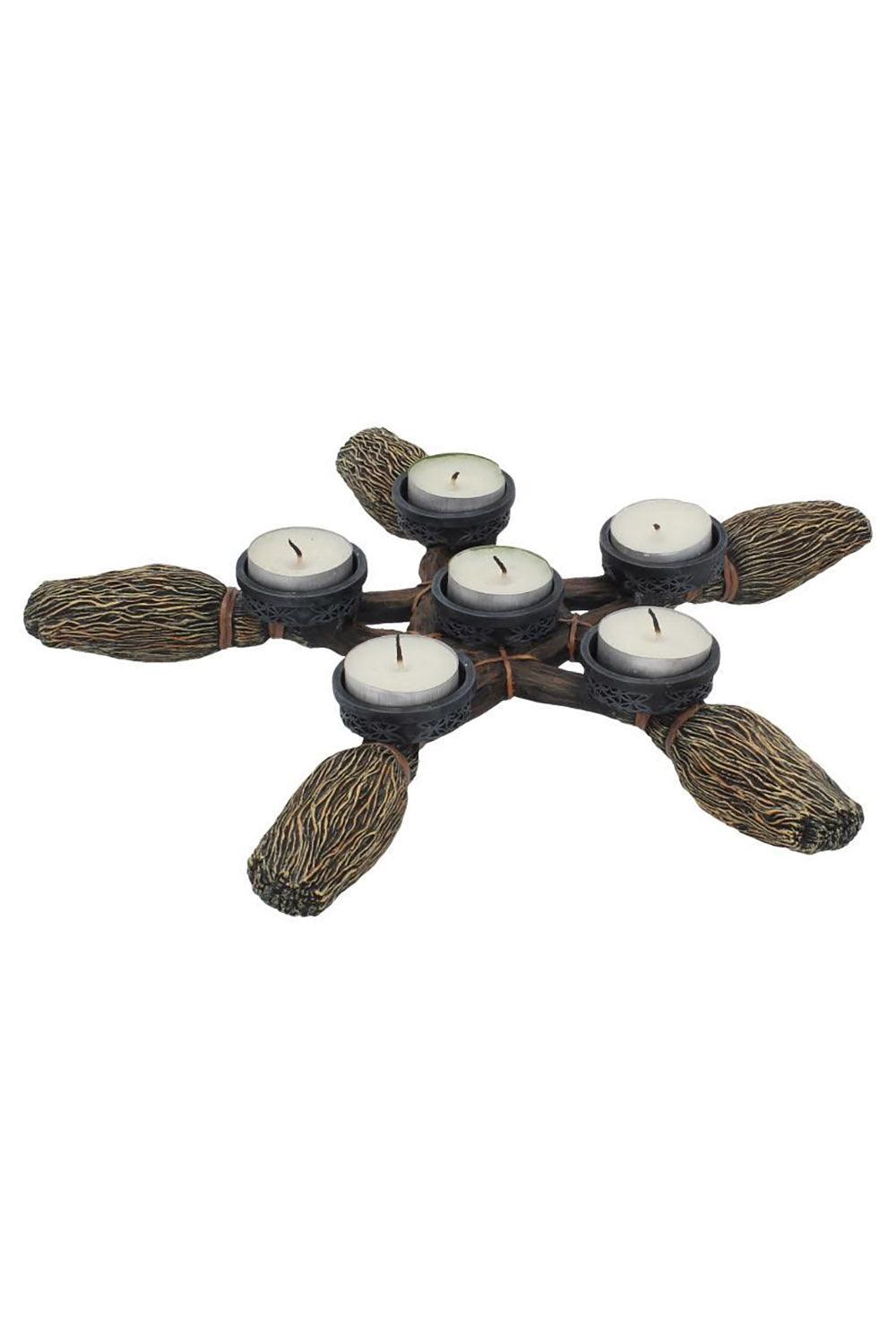 Broomstick Pentagram Tea Light Candle Holder - housewares - VampireFreaks - Nemesis Now