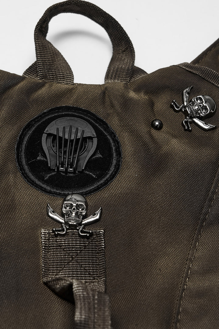 mens skull studded brown post apocalyptic backpack 