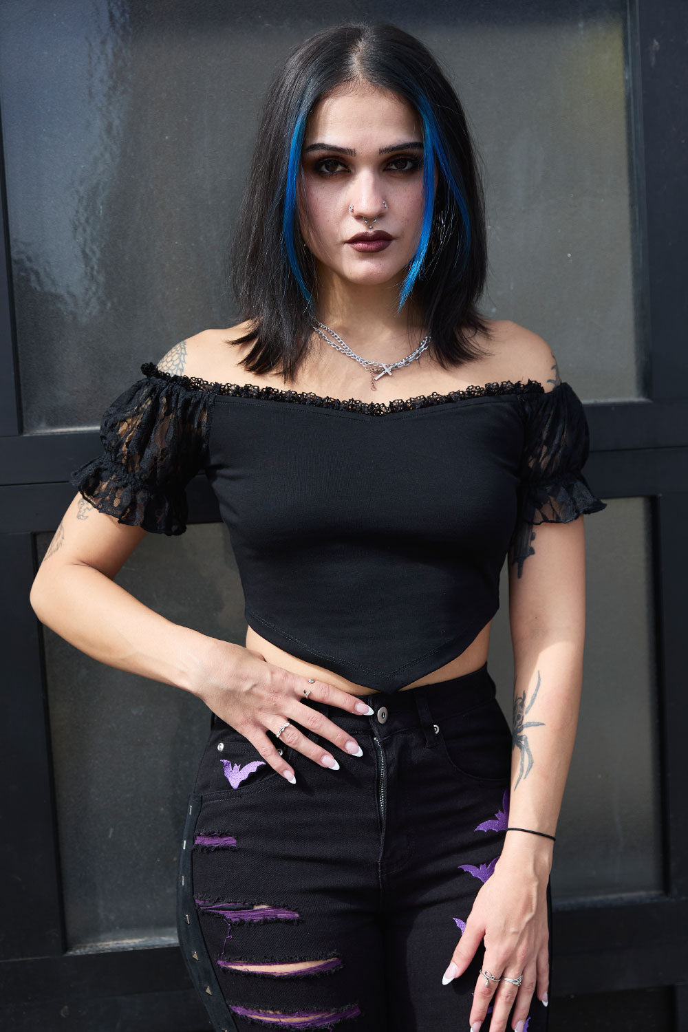 vintage goth womens romantic black top with lace