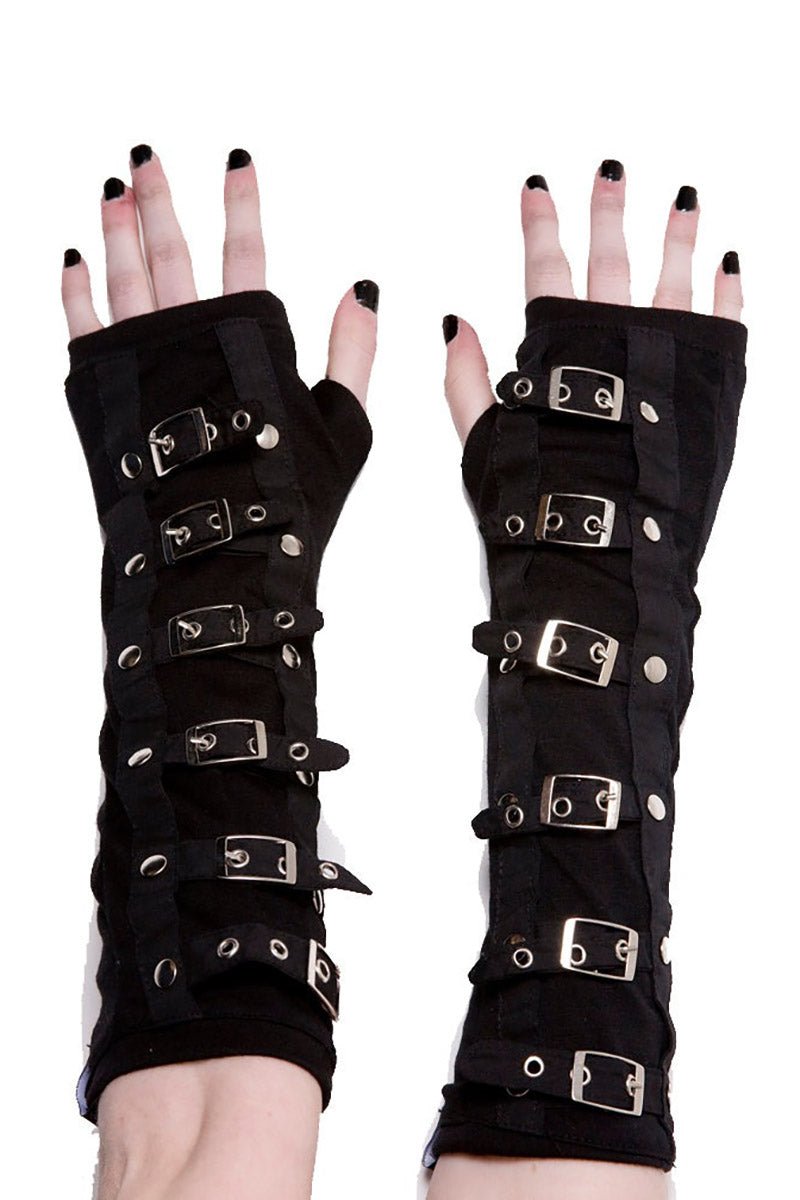 Buckle Armwarmers [BLACK/SILVER] - gloves & armwarmers - VampireFreaks - Poizen Industries