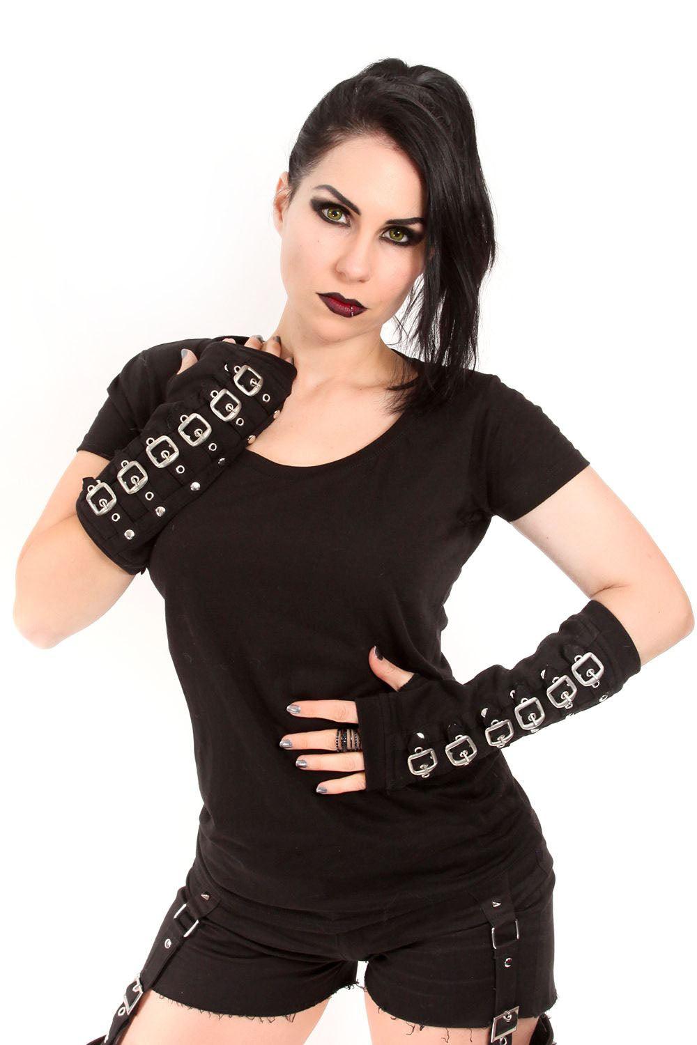 Buckle Armwarmers [BLACK/SILVER] - gloves & armwarmers - VampireFreaks - Poizen Industries