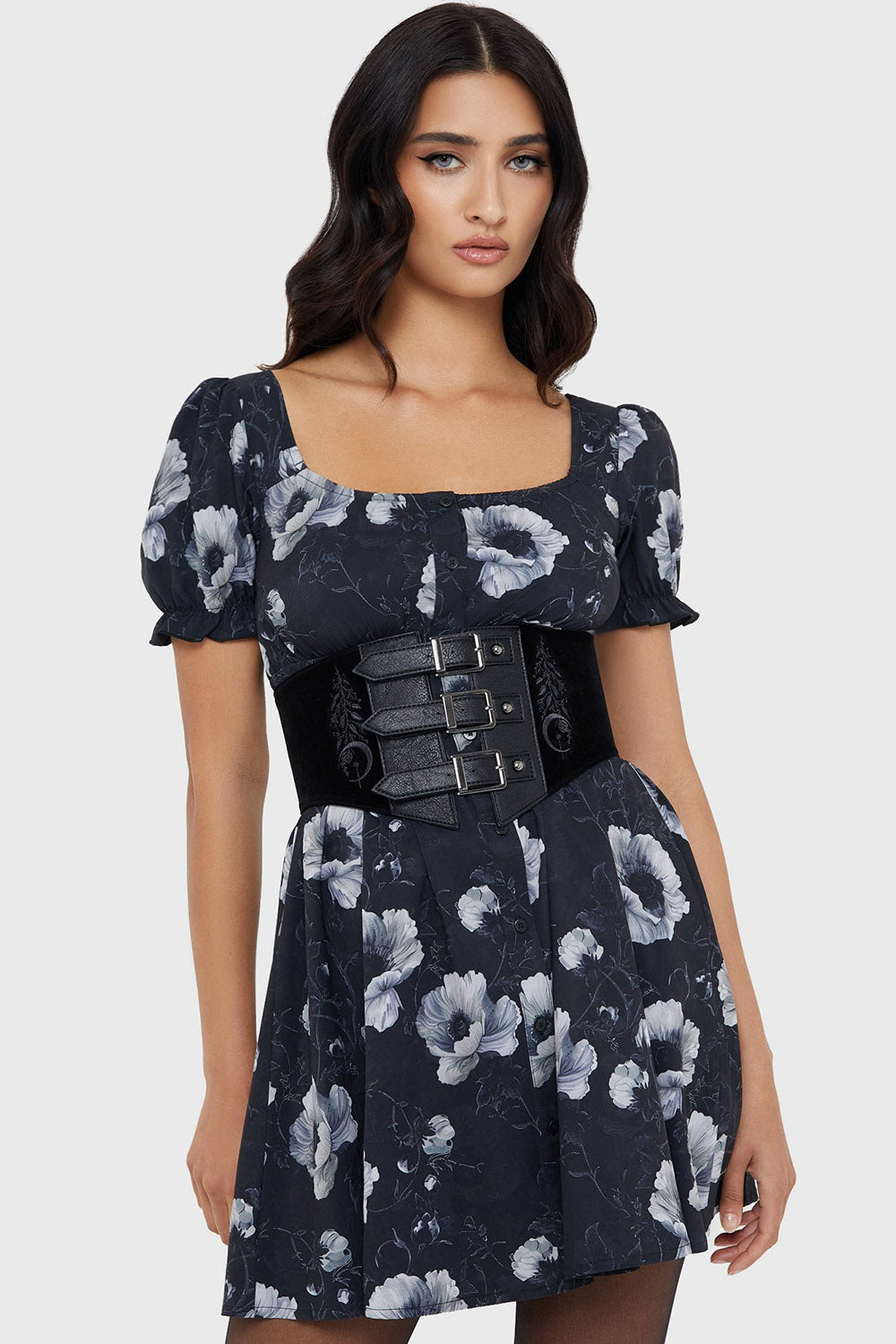 black buckled witchy  embroidered fern corset