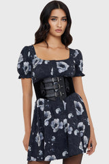 black buckled witchy  embroidered fern corset