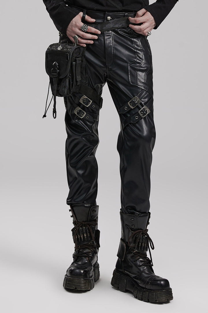 mens black leather trousers
