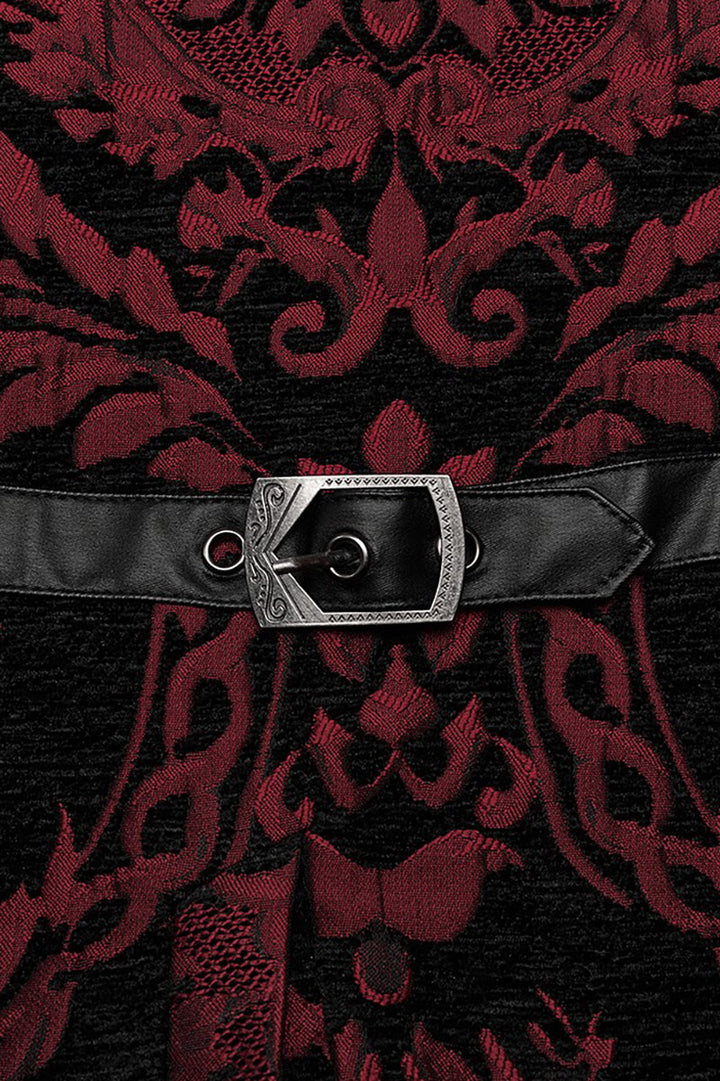 mens black and red vampire goth waistcoat with buckle strap 