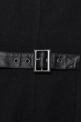 mens vegan leather buckled long coat