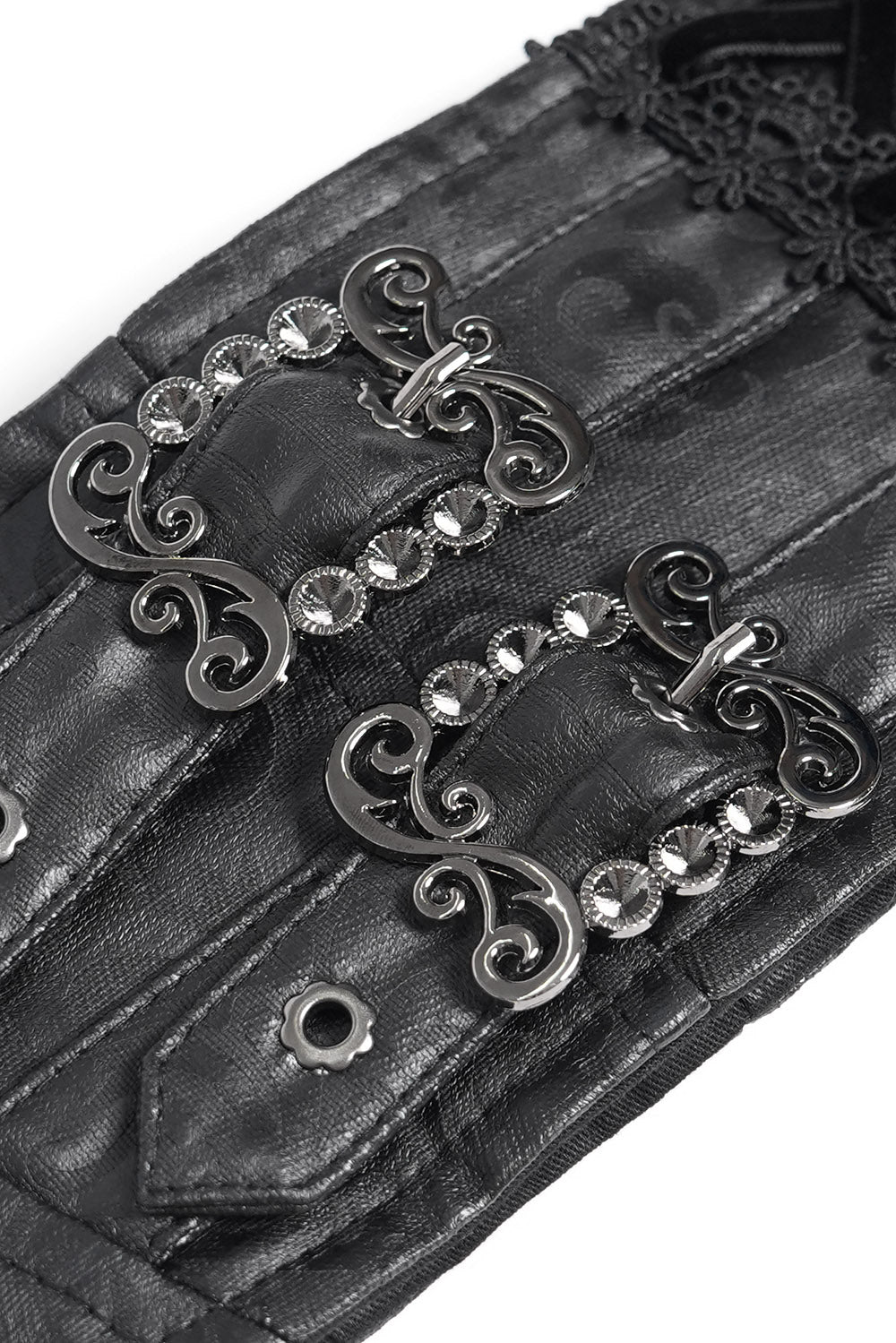 womens buckled gothic cross vegan leather lace-up corset