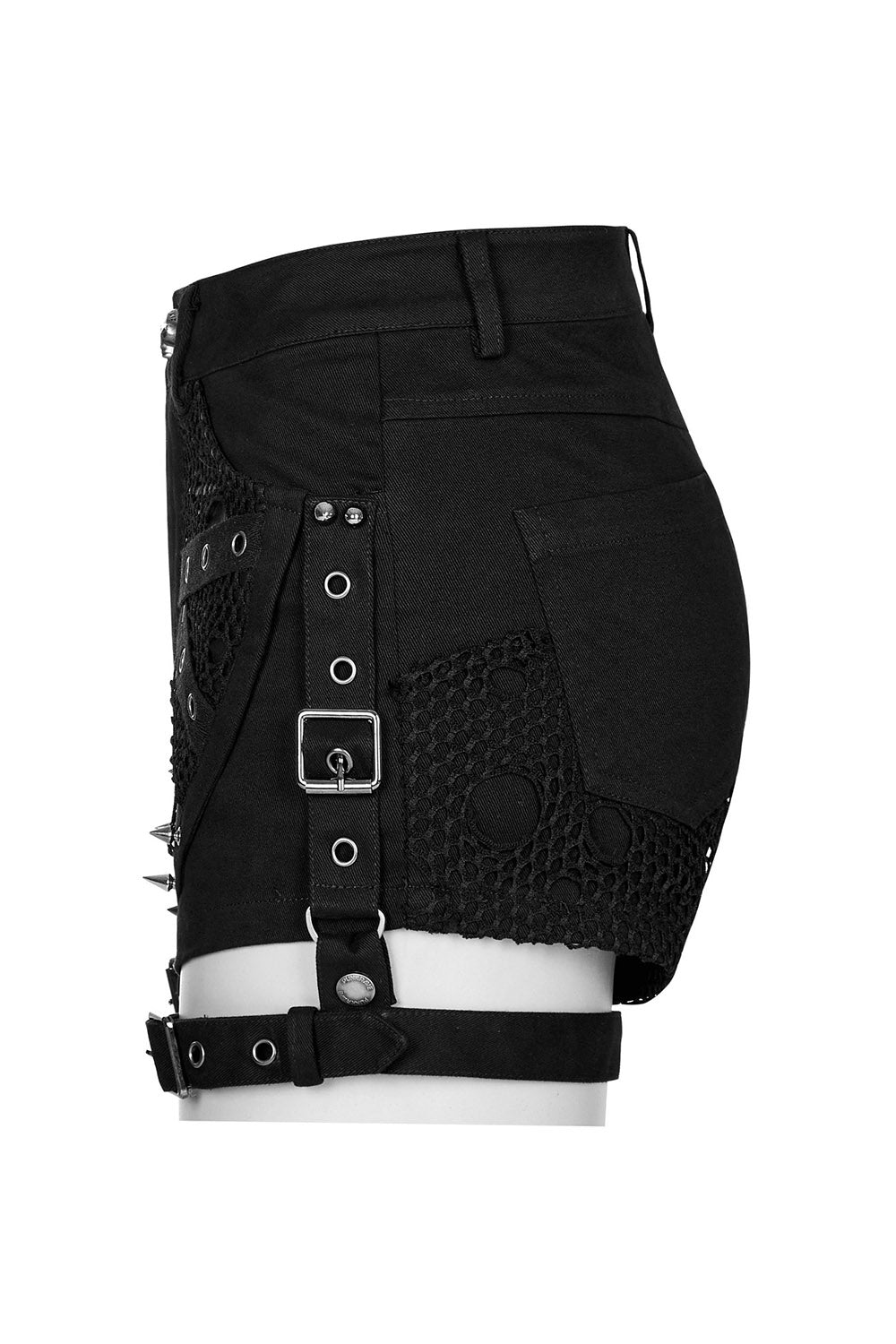 grunge goth spiked shorts and buckled thigh straps 