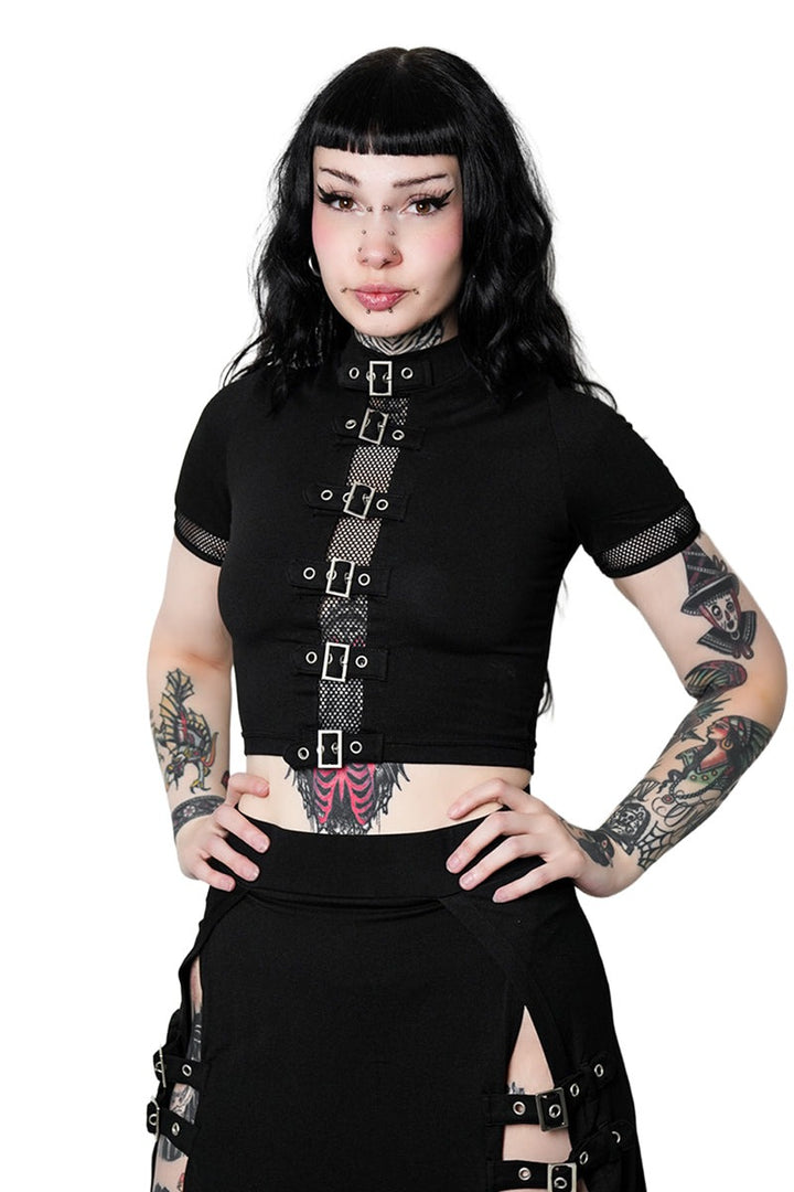 fishnet high collar top