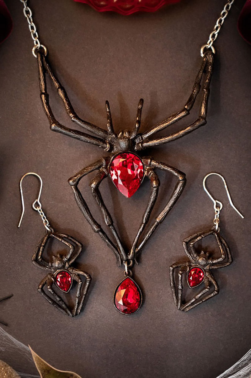 witchy spider necklace and earrings