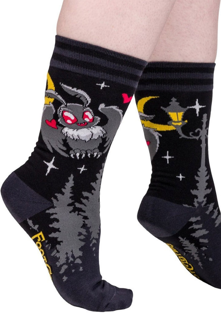 creepy cute knitted mothman socks