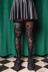 tattoo inspired sheer mesh spiderweb thigh high tights