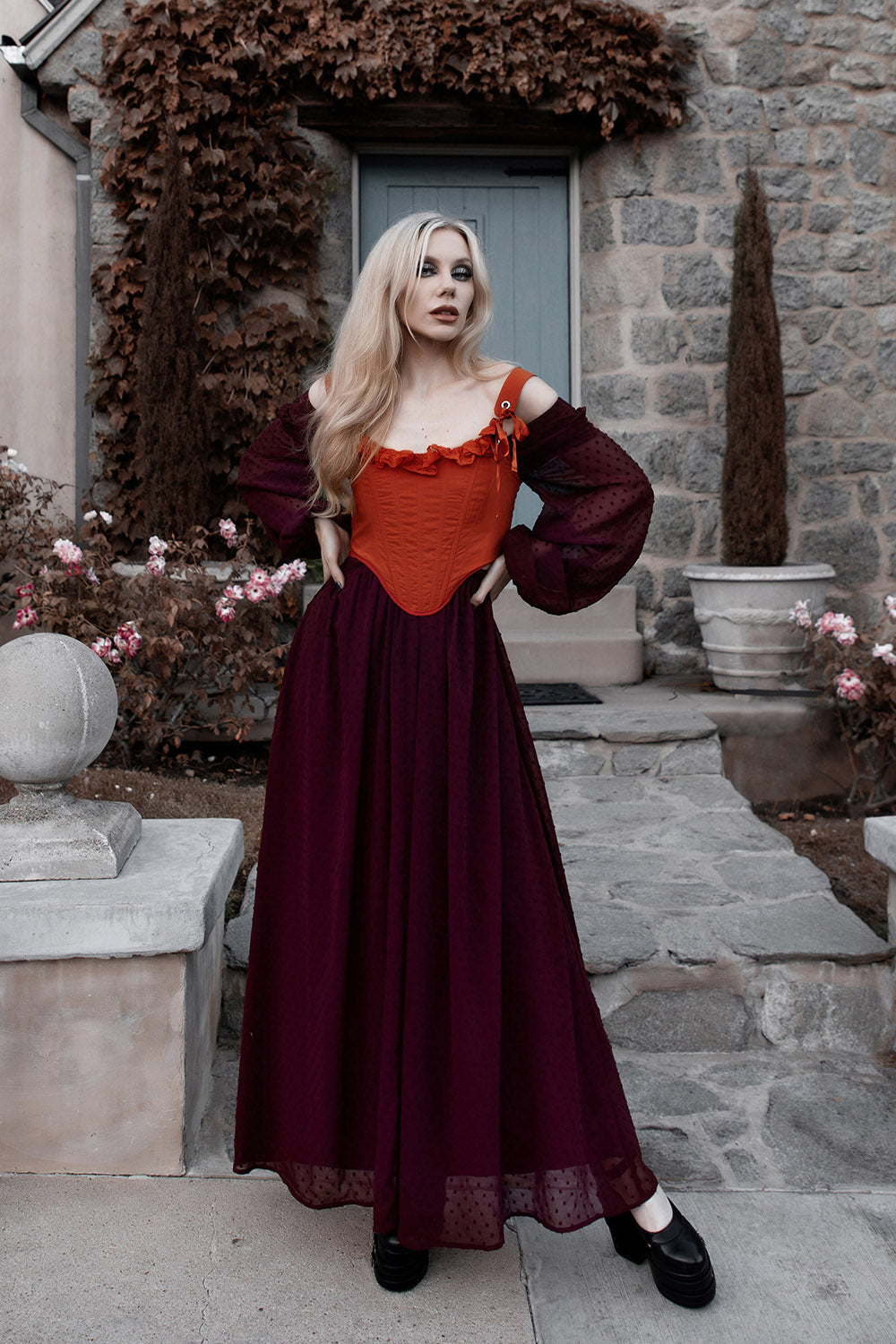 dark red burgundy dress with pockets by lively ghosts 