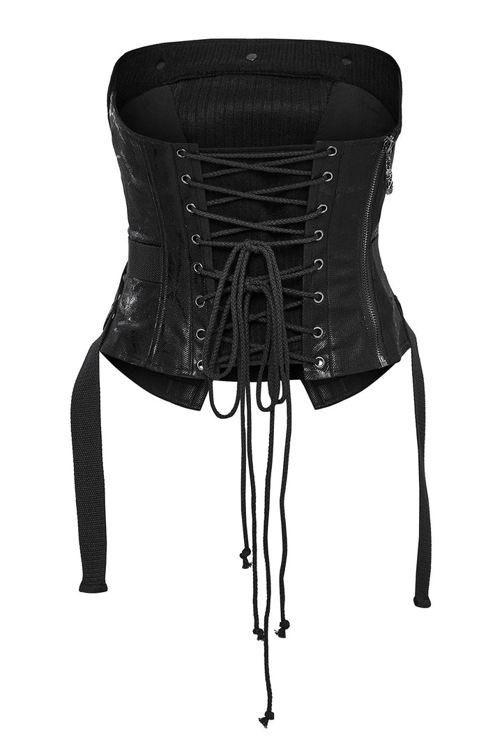 emo black lace-up womens punk bustier top