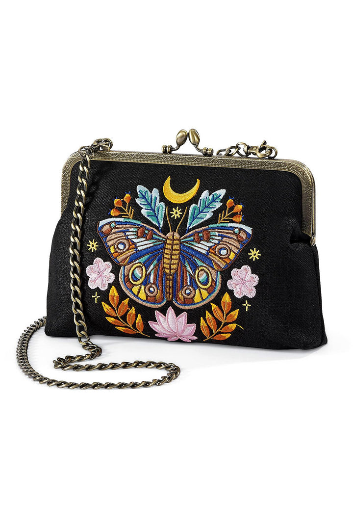dark cottagecore fairycore moth and moon purse