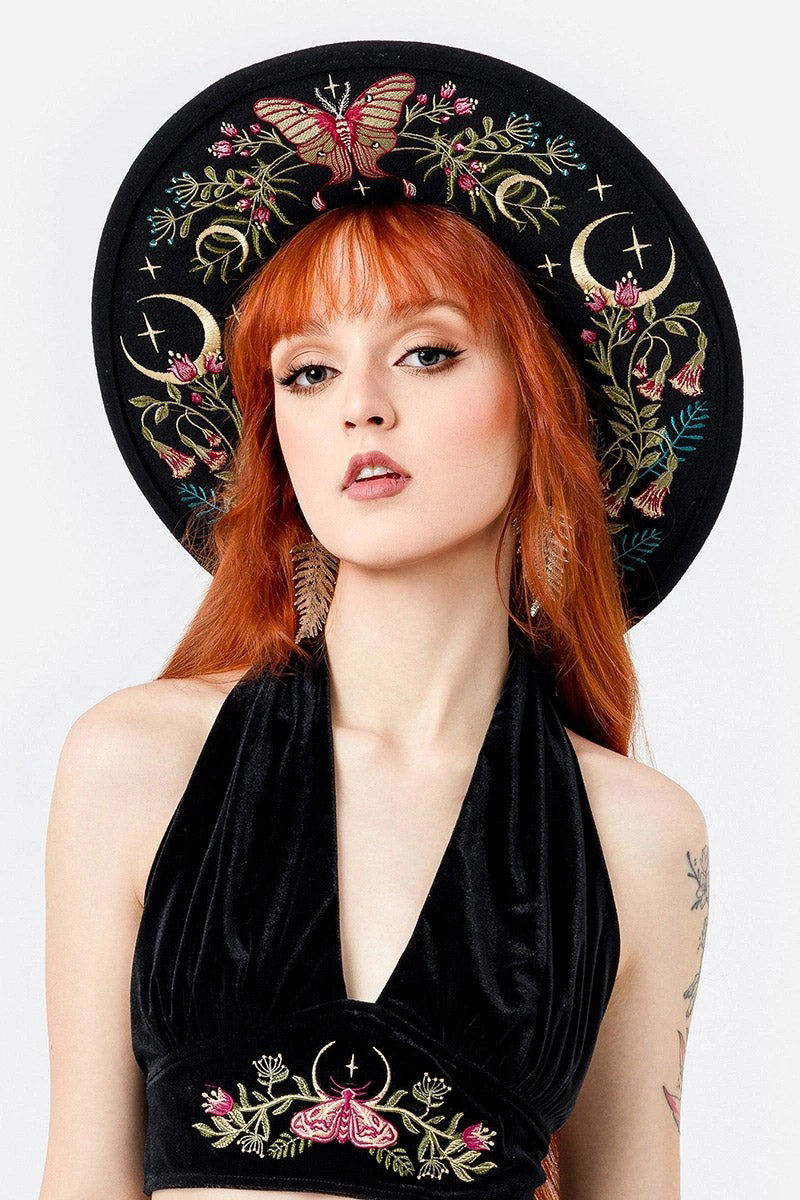 embroidered crescent moon hat