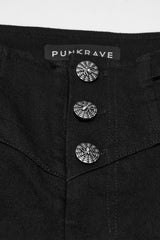 button up womens black fitted pants with spider button detail