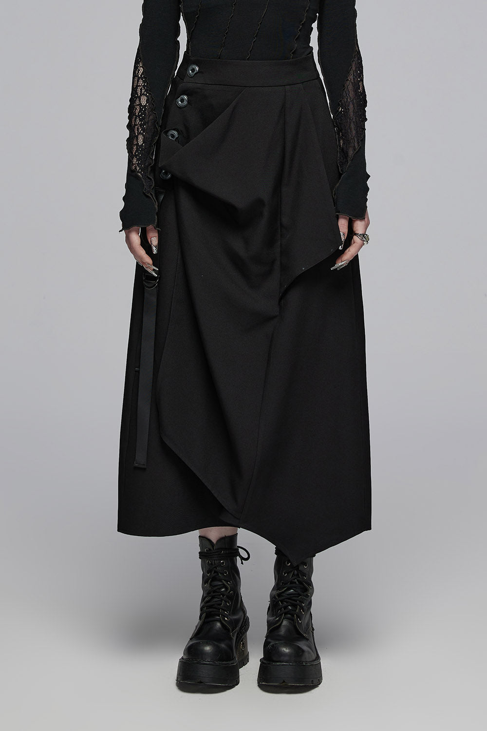 ruched long black maxi skirt