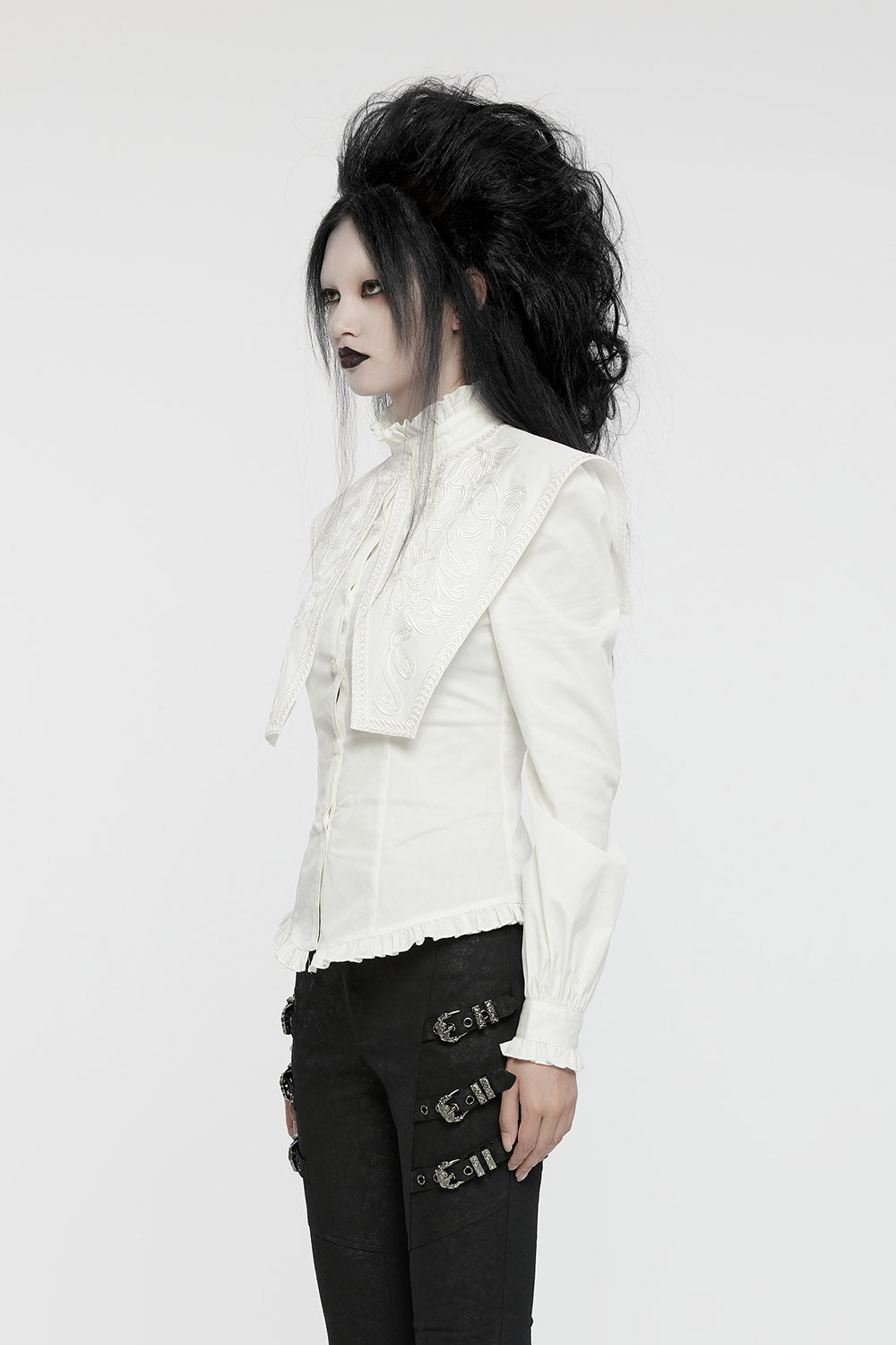 ruffled oversized collar long sleeve buttoned up shirt 