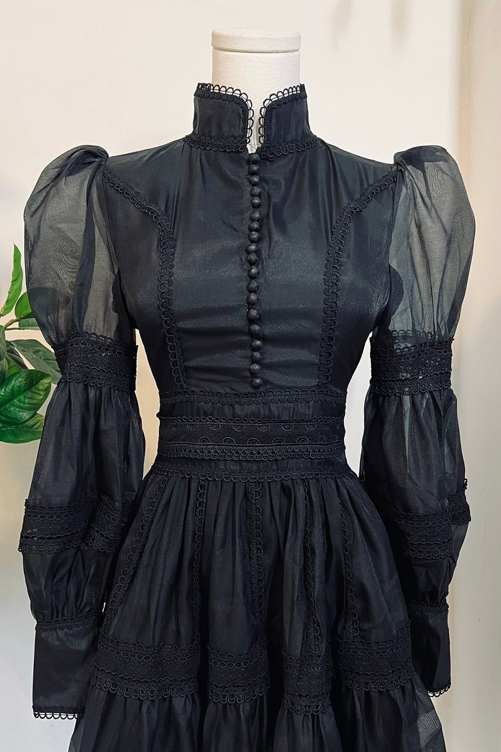 puff shoulder black buttoned gothic black dress