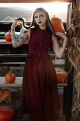 witchy button-up red sleeveless dress with pockets by lively ghosts 