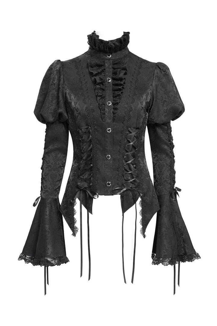 womens puff shoulder gothic blouse with lace-up sleeves 