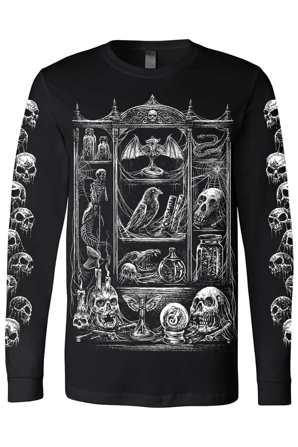 long sleeve graphic shirt with skull sleeves